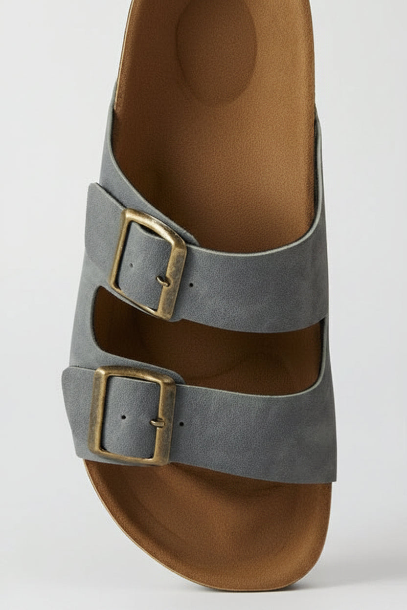 Double Strap Slipper Grey