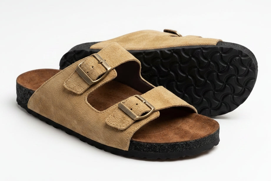 Double Strap Slipper Beige