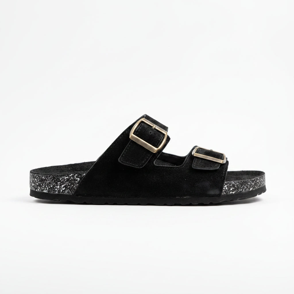 Double Strap Slipper Black