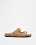 Leather upper
Leather insole
Rubber sole
Two-strap sandal design
Adjustable buckle straps
Contoured cork footbed
Open-toe style
Flat sole