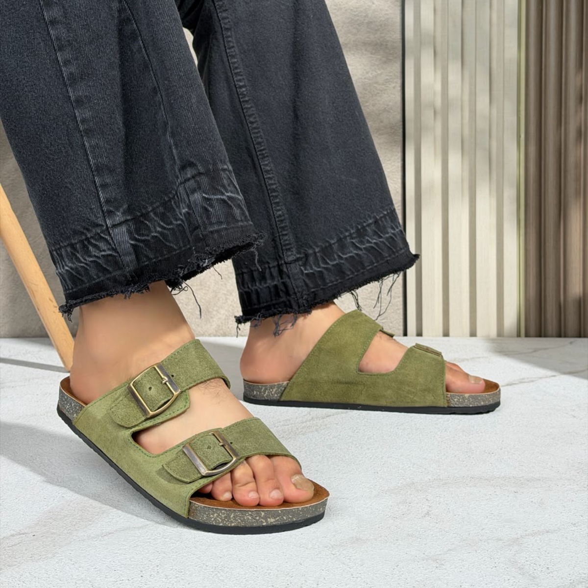 Sandales Double Strap Olive Green