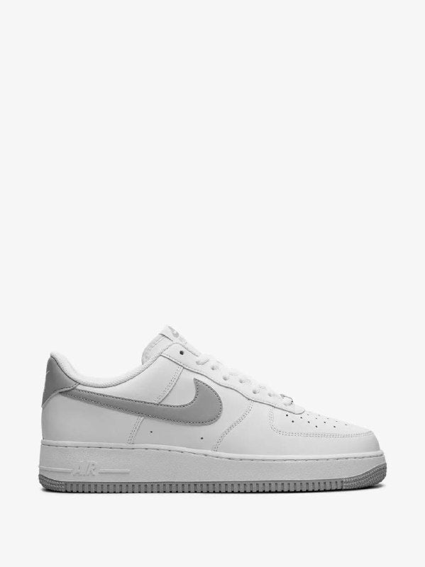 <h4 style="text-align: center;">This shoe is the Nike Air Force 1 '07, renowned for its white and light gray leather design. </h4>