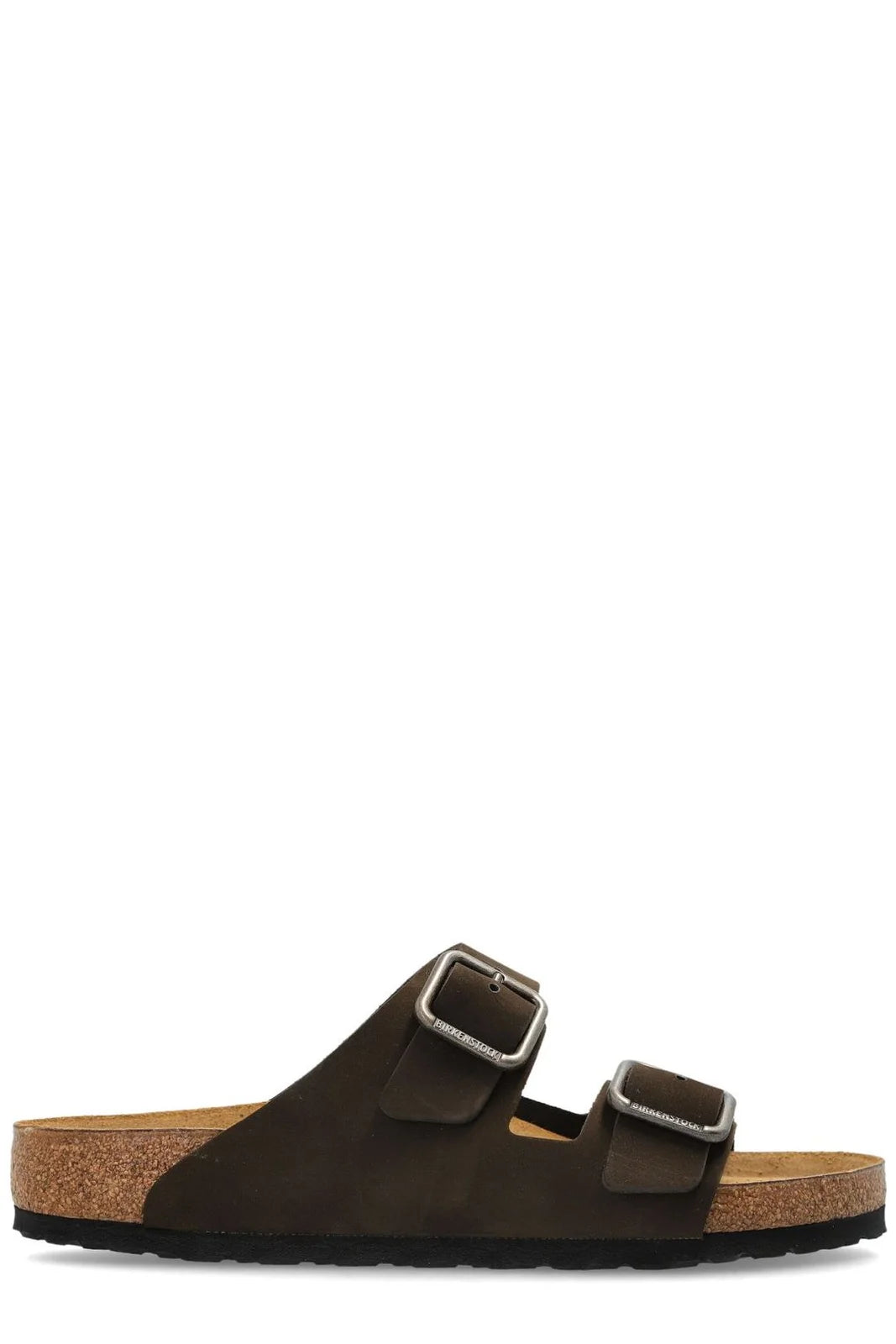 Leather upper
Leather insole
Rubber sole
Two-strap sandal design
Adjustable buckle straps
Contoured cork footbed
Open-toe style
Flat sole